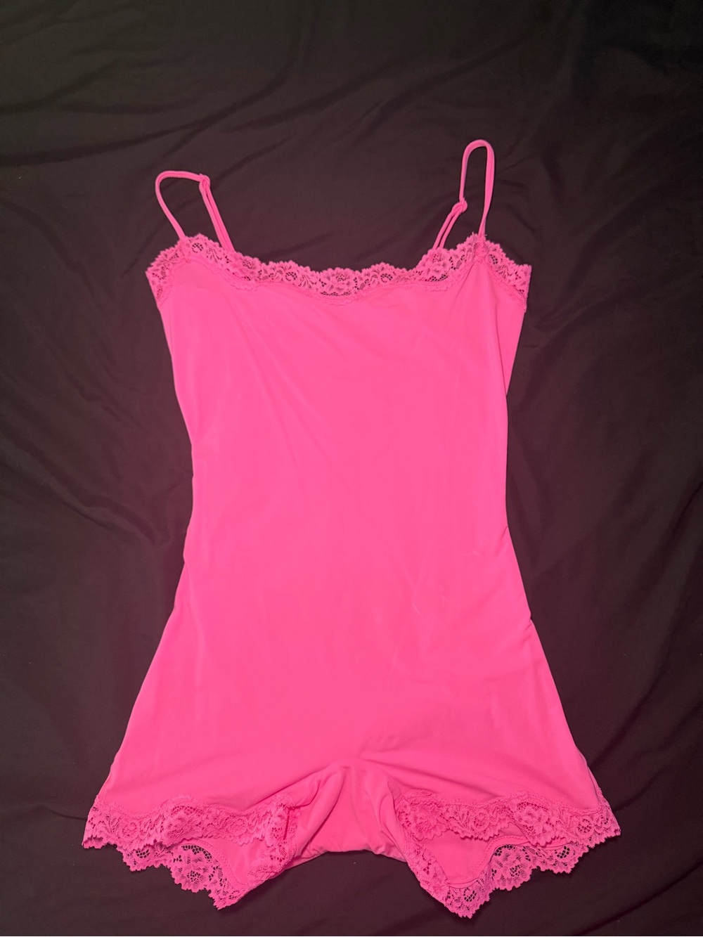 SKIMS Bright Hot Pink Lace-Trim Romper